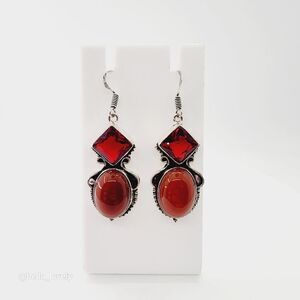 Carnelian Garnet Handmade Drop Dangle Earrings Jewelry 2.2"